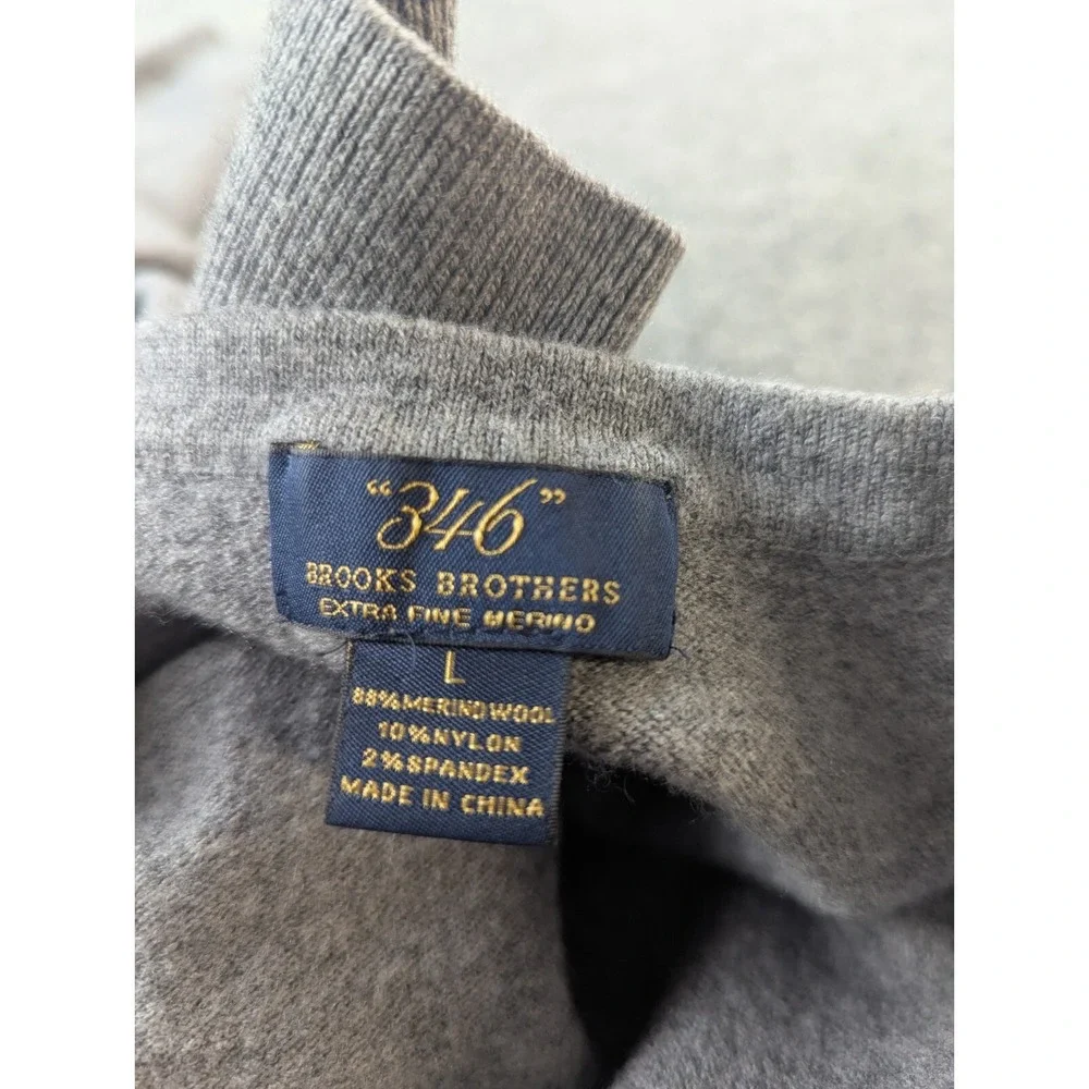 Brooks Brothers Sweater Mens Large Merino Wool Grey V-Neck  346